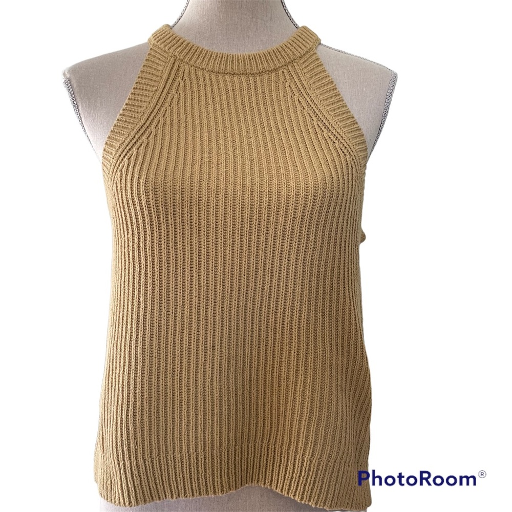 Madewell Sleeveless Wheat Colored  Ribbed Sweater Top Size Small